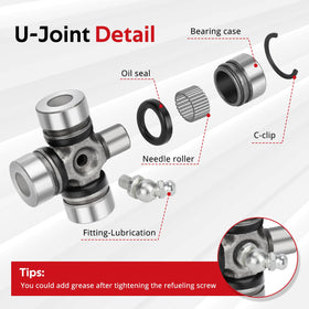 JAVIK kit components laid out including both yokes and two U-joints ready for installation