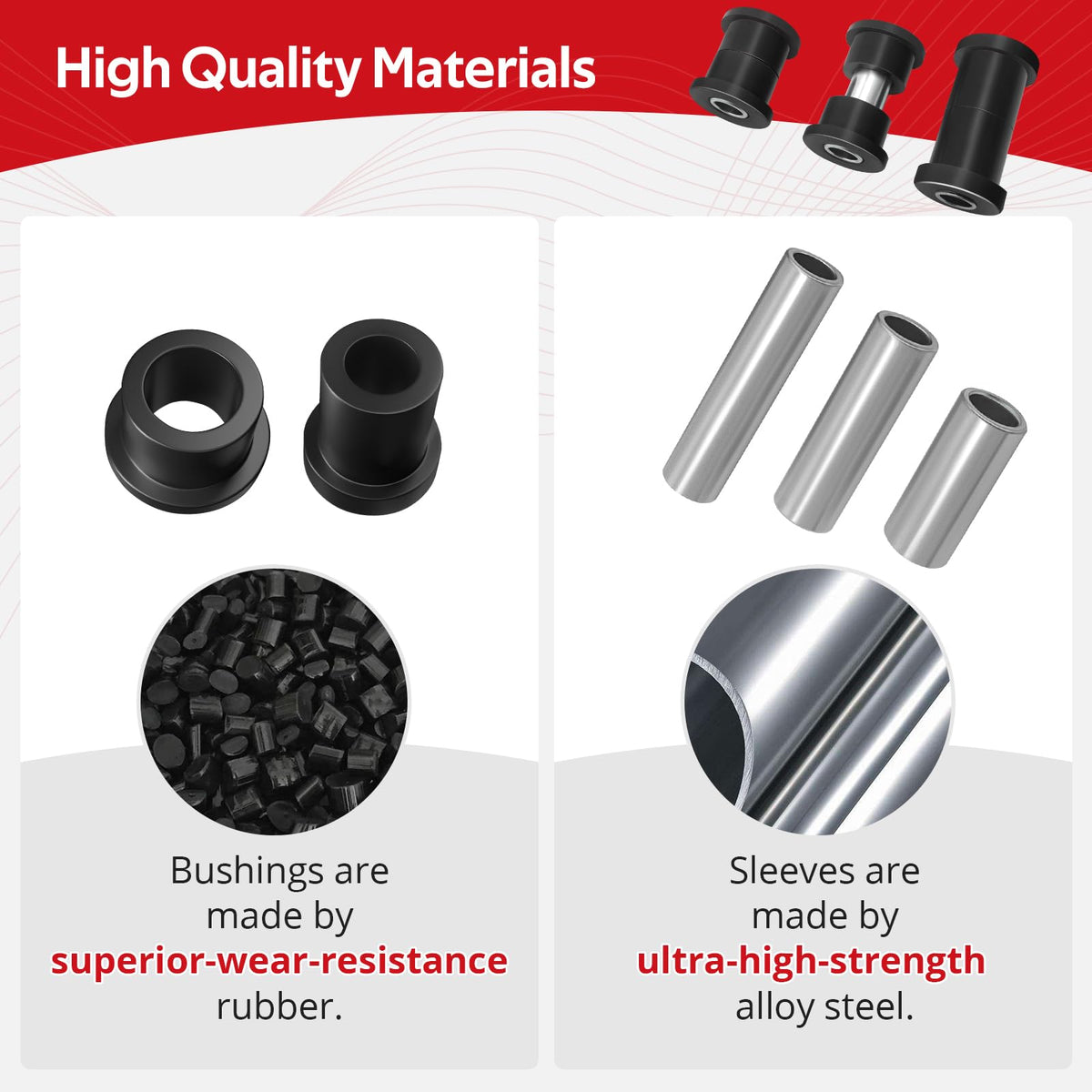 JAVIK leaf spring bushing and sleeve detail showing strong alloy sleeve strength