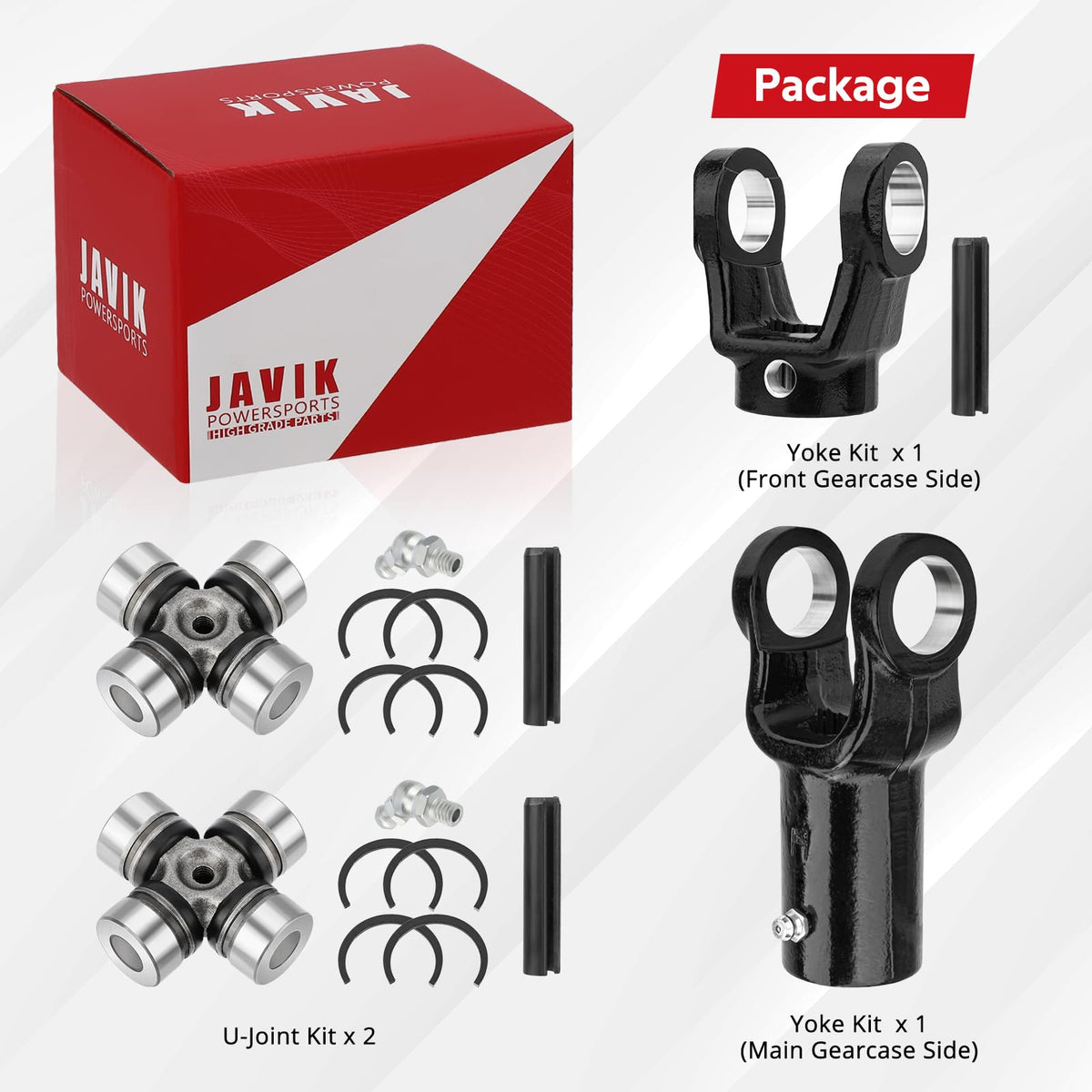JAVIK kit in a UTV repair bay with tools showing practical use during front driveshaft service