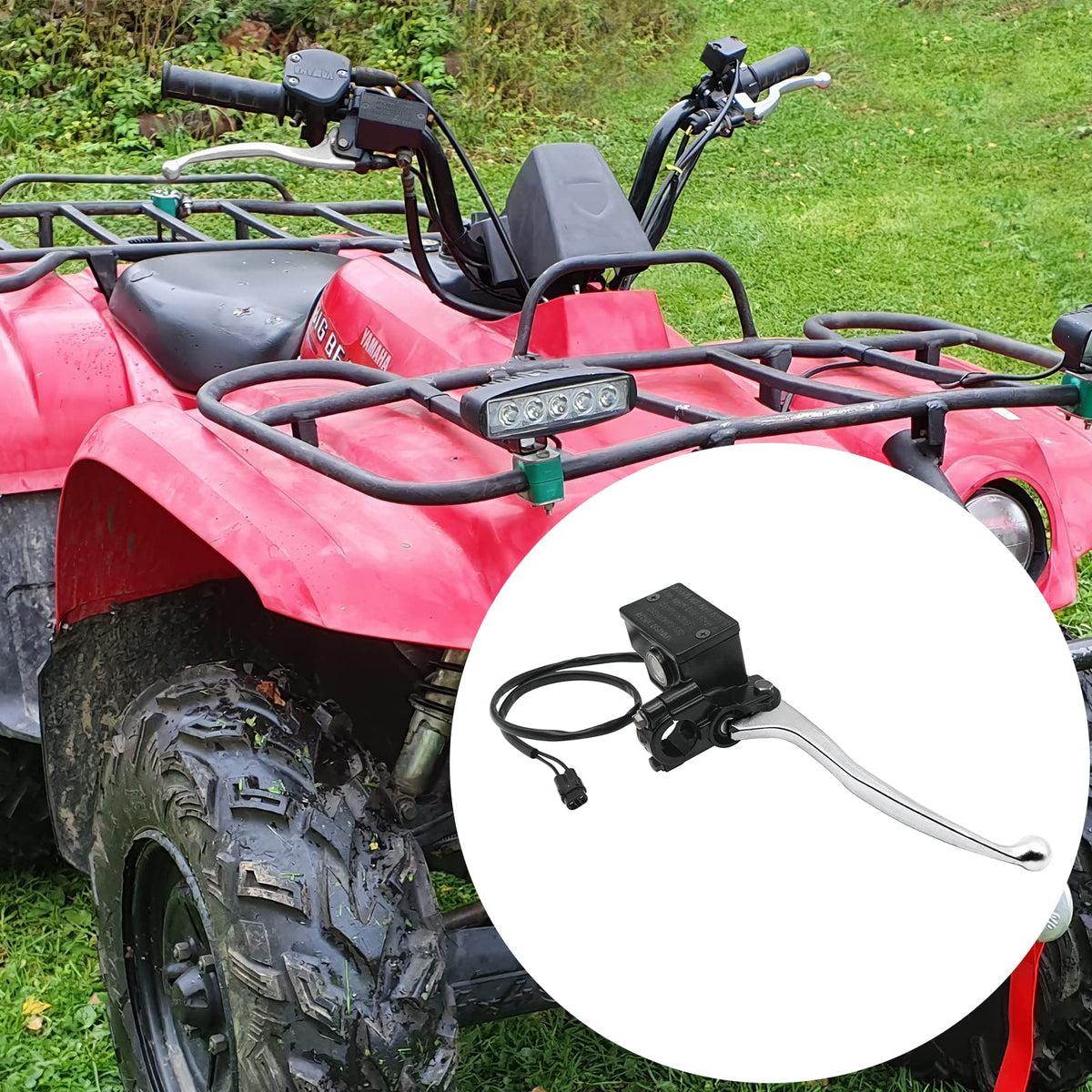JAVIK master cylinder mounted on ATV handlebar demonstrating correct fitment