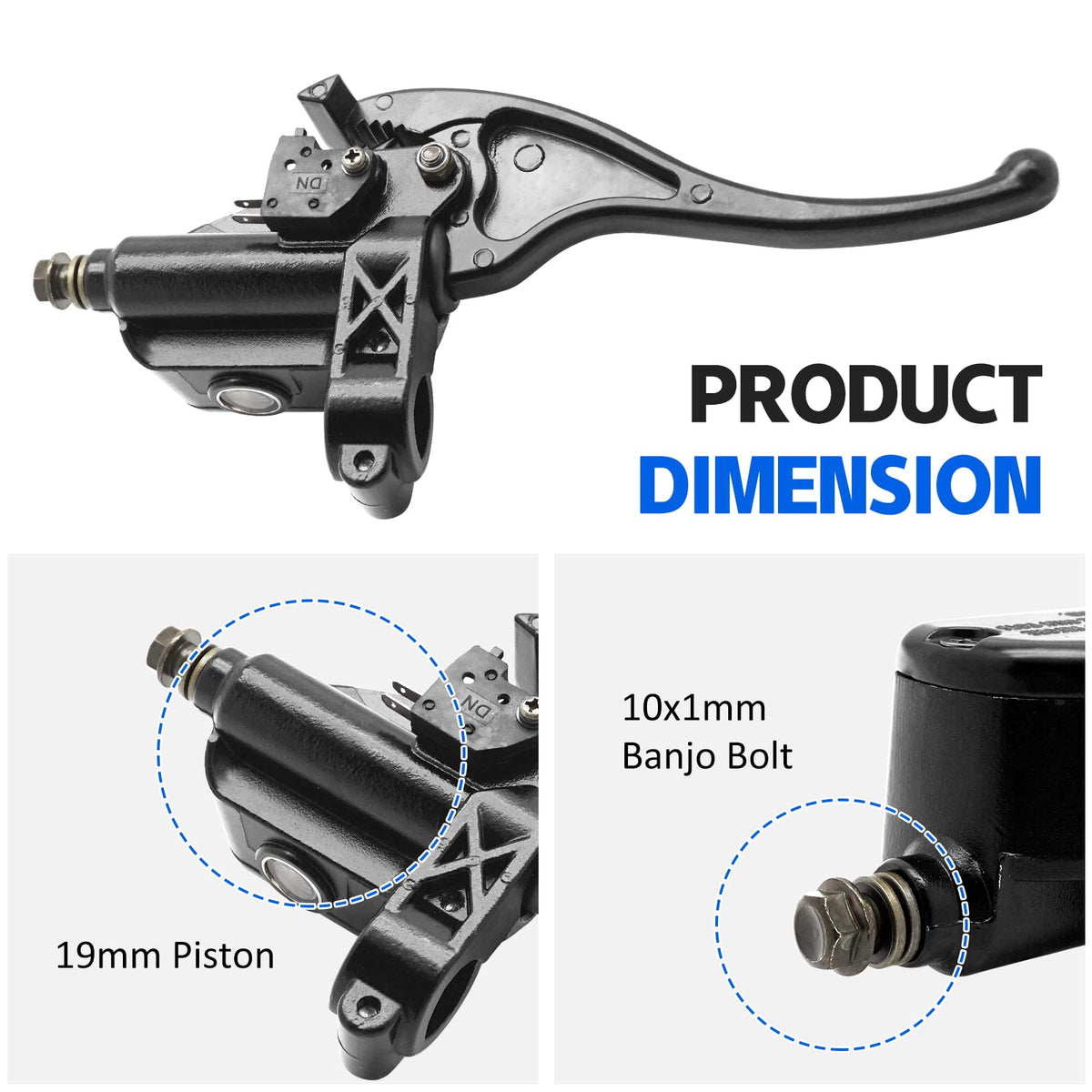 JAVIK master cylinder mounted on ATV handlebar showing correct installation benefit