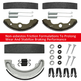 JAVIK rear brake shoe detail showing solid-steel backing and durability benefit