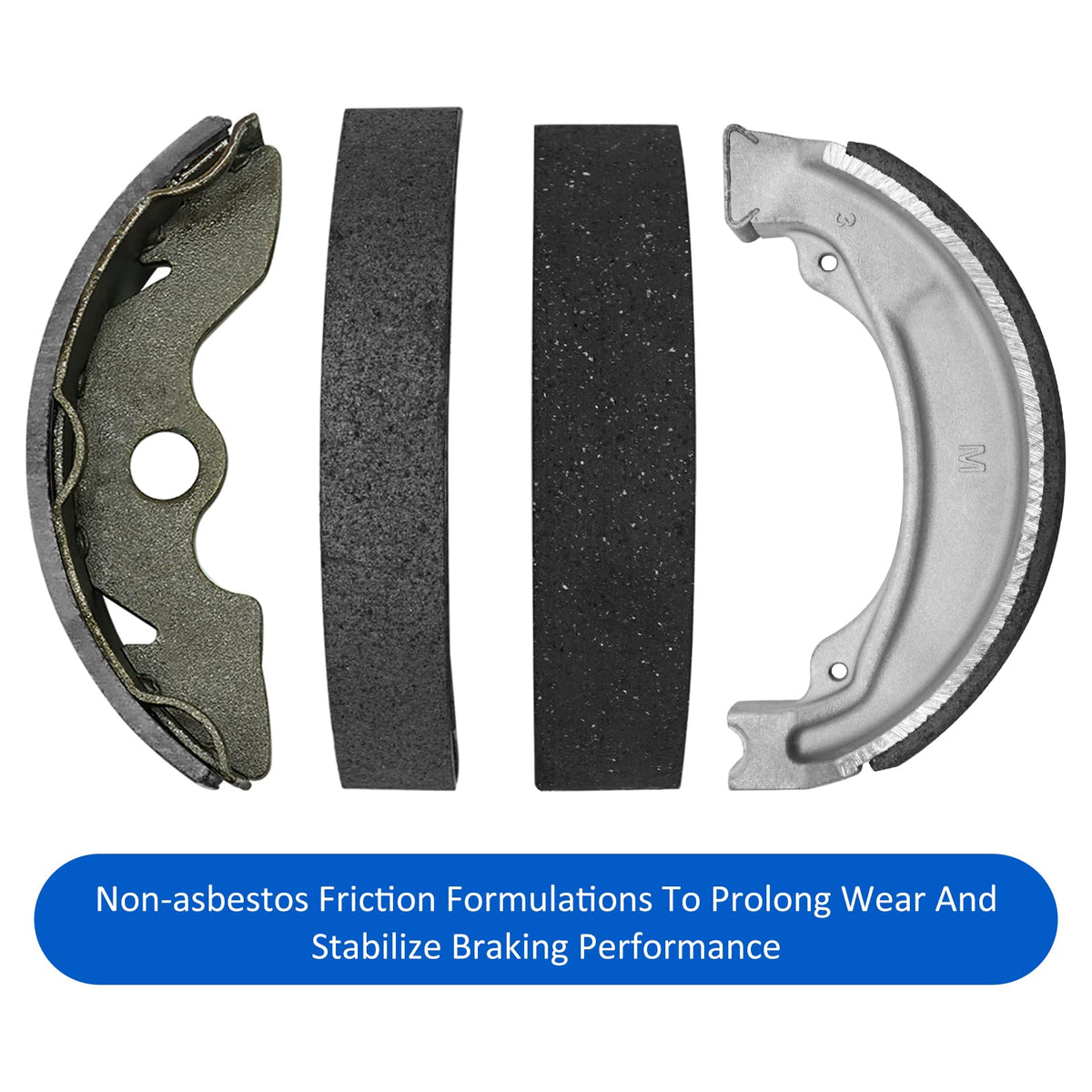 JAVIK rear brake shoes displayed with front set demonstrating complete replacement benefit