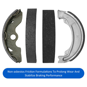 JAVIK rear brake shoes displayed with front set demonstrating complete replacement benefit