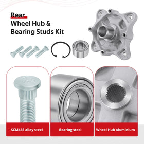 JAVIK four wheel studs and retaining ring arranged for quick-install convenience