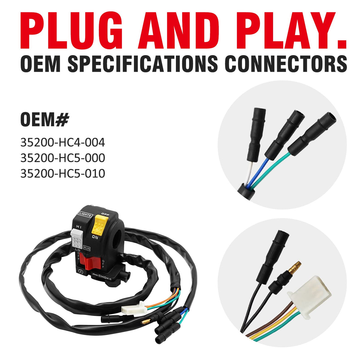 JAVIK wiring harness connector detail showing plug compatibility benefit