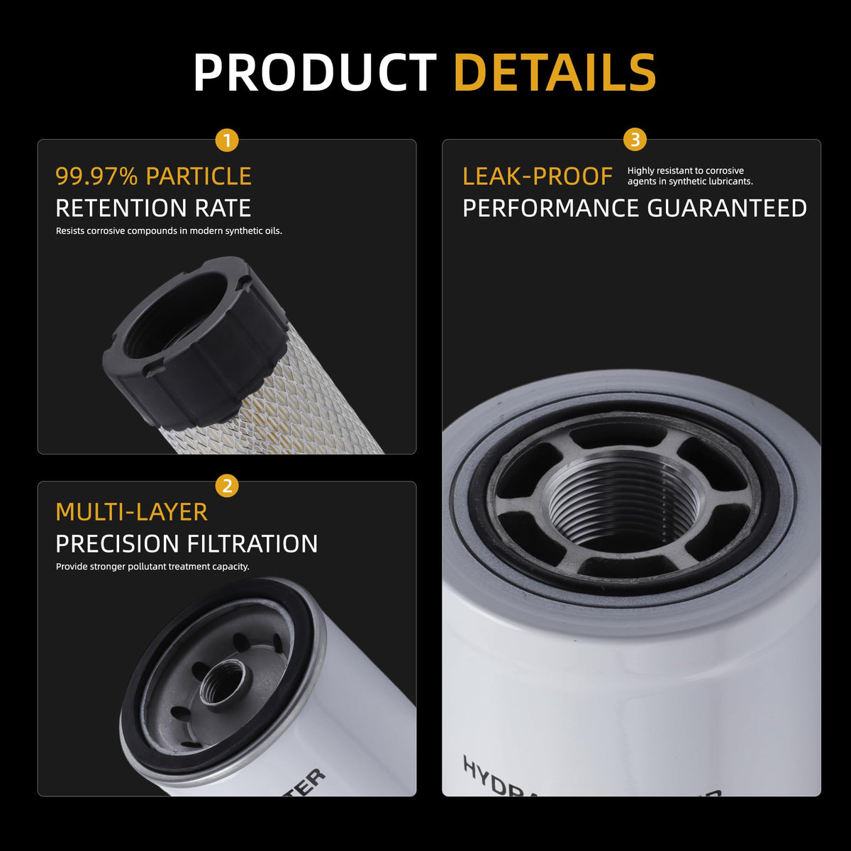 JAVOUKA hydraulic oil filter detail showing durable housing benefit