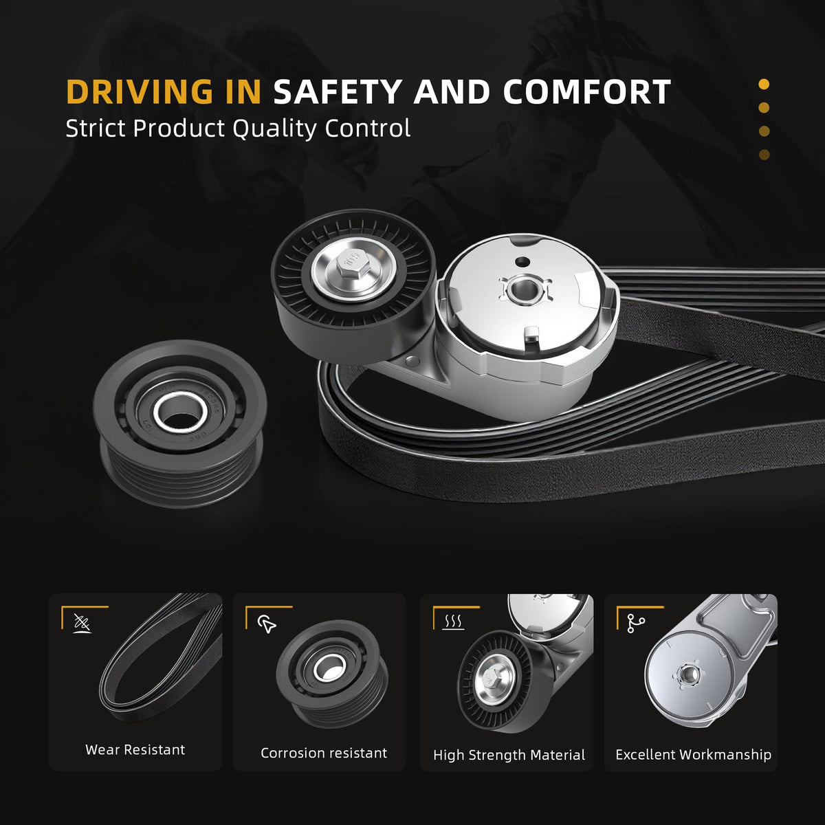 JAVOUKA idler pulley bearing closeup illustrating low-friction performance and longevity