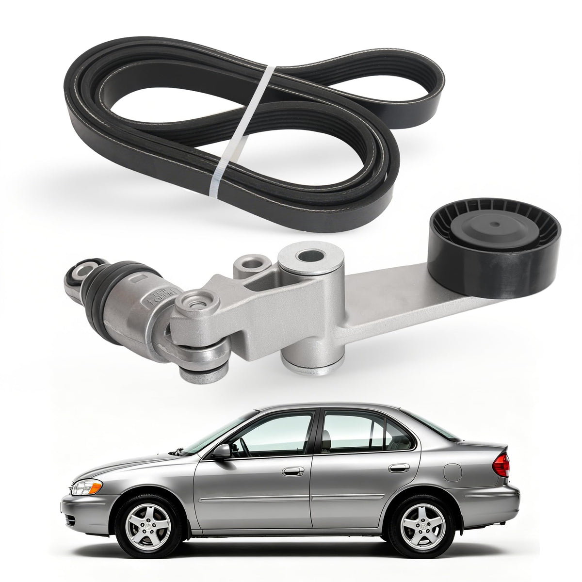 JAVOUKA tensioner kit front packaging showing included belt and assembly for easy identification