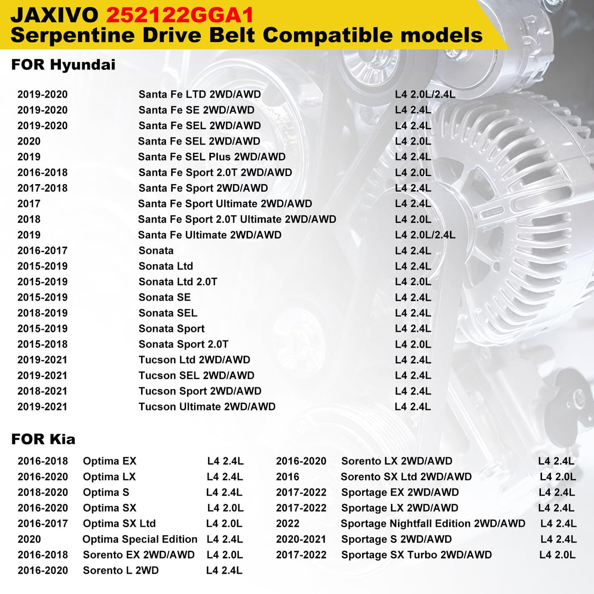 Jaxivo belt end label with OE cross references, helps confirm correct part