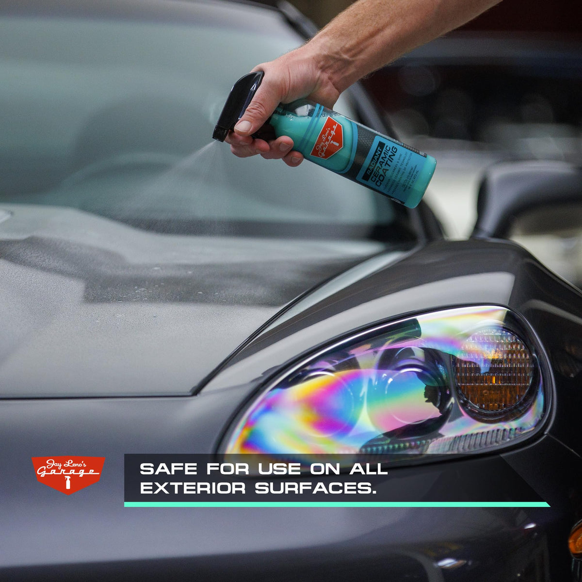 Jay Leno's Garage ceramic beading on black roof for water repellency