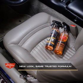 Jay Leno's Garage conditioner bottle detail highlighting moisturizing protection