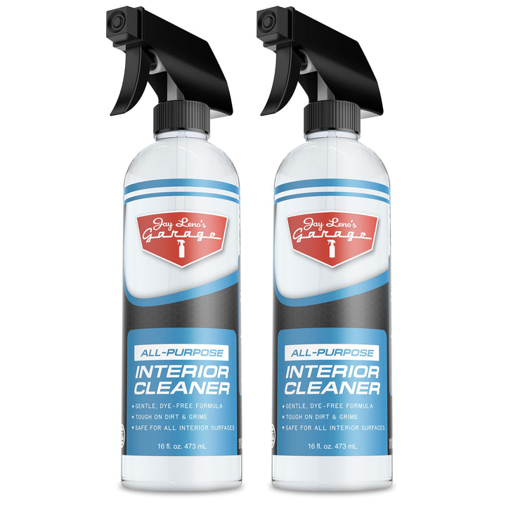Jay Leno's Garage front spray bottle showing product and sizing benefit