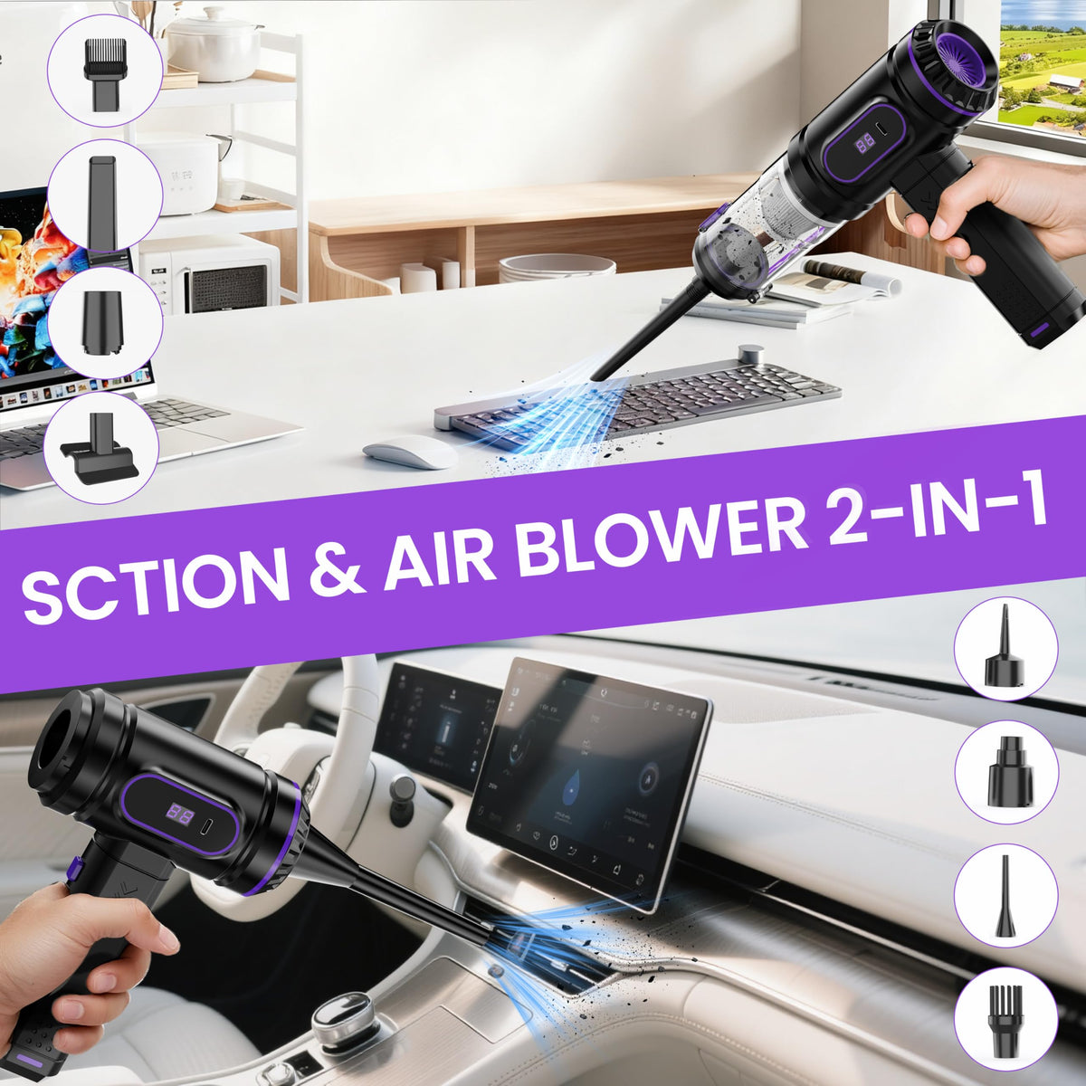 Jayrooot crevice nozzle removing crumbs between car seat seams for precise cleaning