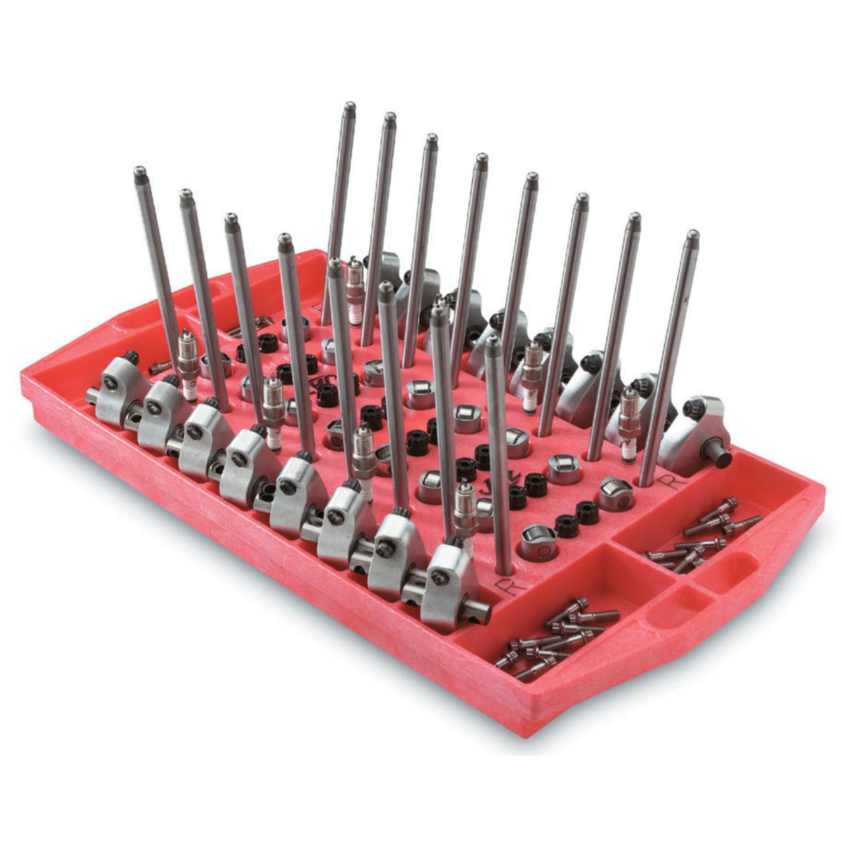 JAZ valvetrain organizer front view showing compartments and easy visibility for parts
