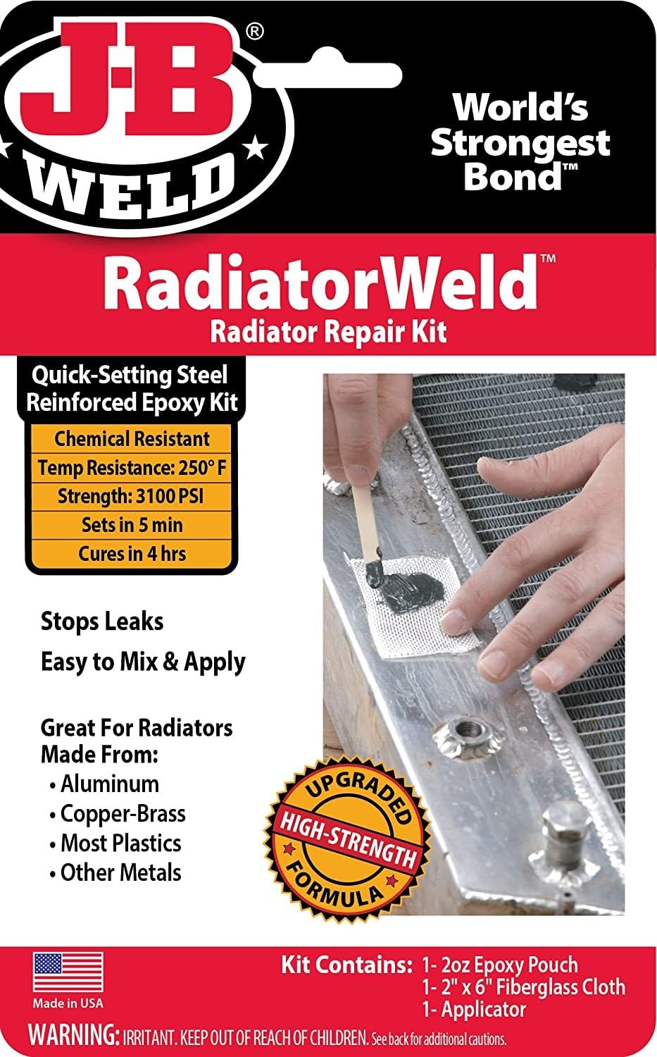 J-B Weld 2120 front packaging showing kit components for quick repairs
