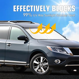 JCRNBU sun shade installed inside Nissan Pathfinder demonstrating secure fit and cooling