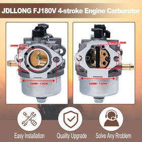 JDLLONG carburetor side detail highlighting throttle linkage and fuel inlet benefits