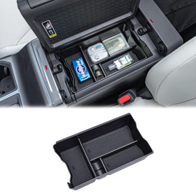 JDMCAR front view of console tray showing neat compartment layout and easy access