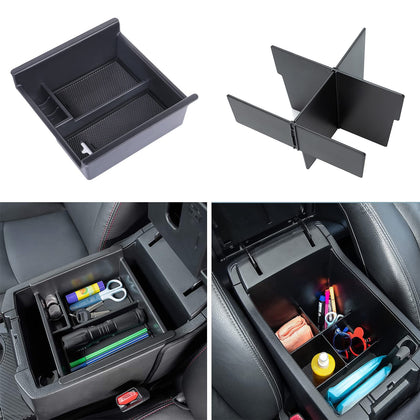 JDMCAR front view of center console insert showing precise fit and neat storage