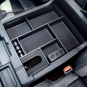 JDMCAR center console front view showing organized compartments and improved storage