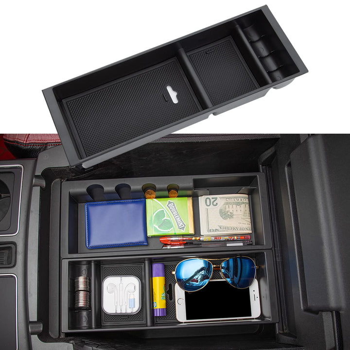 JDMCAR front view of console organizer showing tidy compartments and OEM look