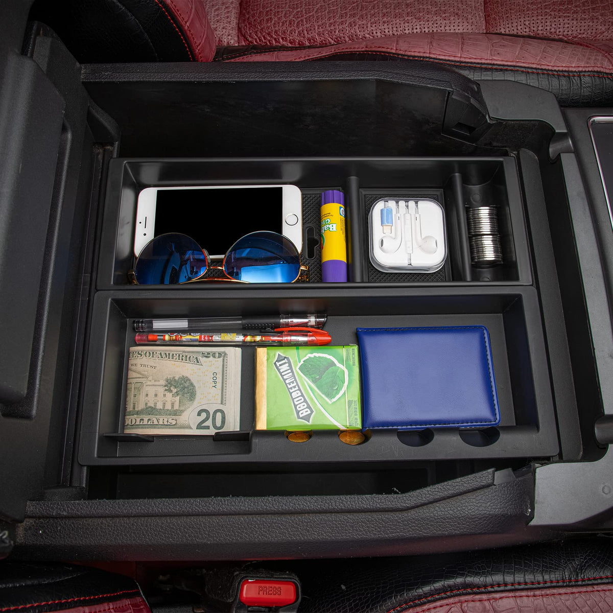 JDMCAR organizer shown next to hand for size and scale clarity