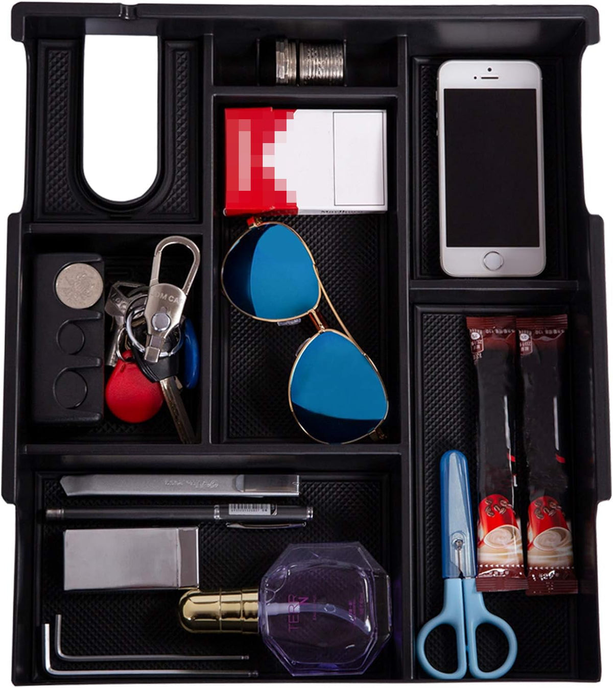 JDMCAR size comparison with smartphone to illustrate tray capacity and scale