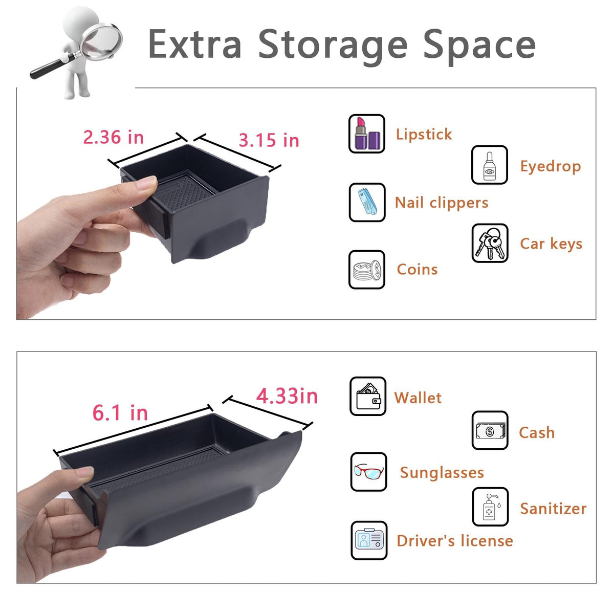 JDMCAR open drawer showing usable interior space for small items