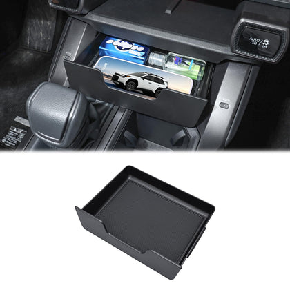 JDMCAR front view of console drawer showing discreet storage benefit