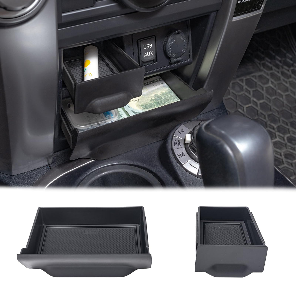 JDMCAR front view of cubby drawer matching dash trim for seamless look