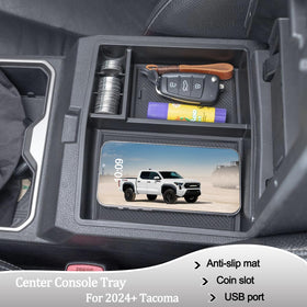 JDMCAR installed in Tacoma console demonstrating precise fit and preserved lid function