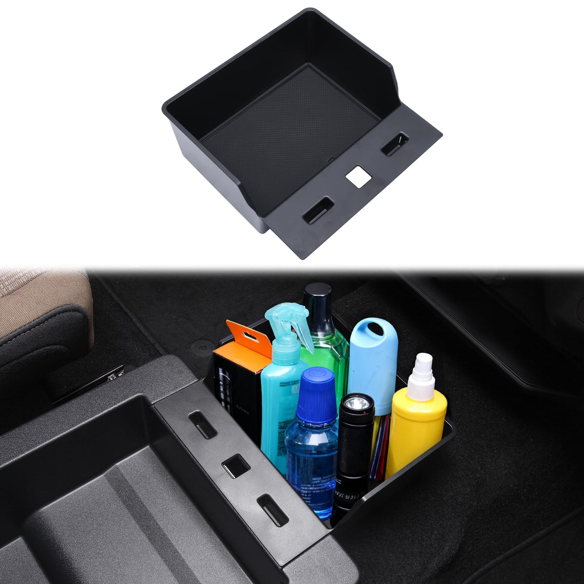 JDMCAR lifestyle shot in truck cab highlighting tidy storage benefits
