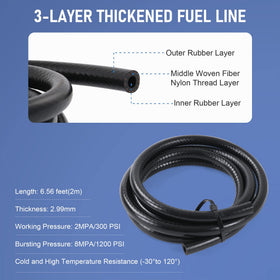 JDMSPEED 5/16 inch three-layer fuel hose laid out showing length and reinforcement