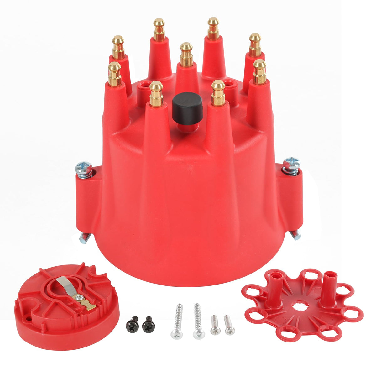 JDMSPEED front view of red distributor cap and rotor kit showing fitment and finish benefit