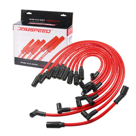 JDMSPEED front view of red 10.5mm spark plug wire kit showing complete set and packaging benefit: easy identification