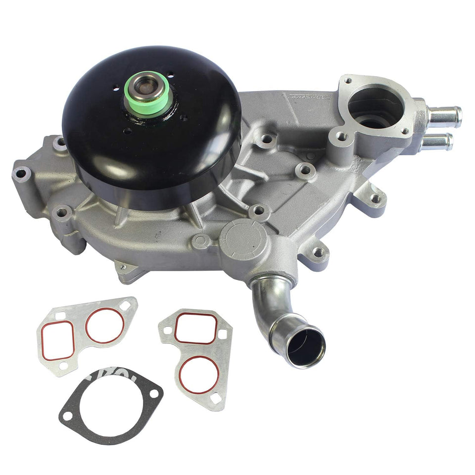 JDMSPEED front view water pump showing mounting flanges and fitment for easy installation