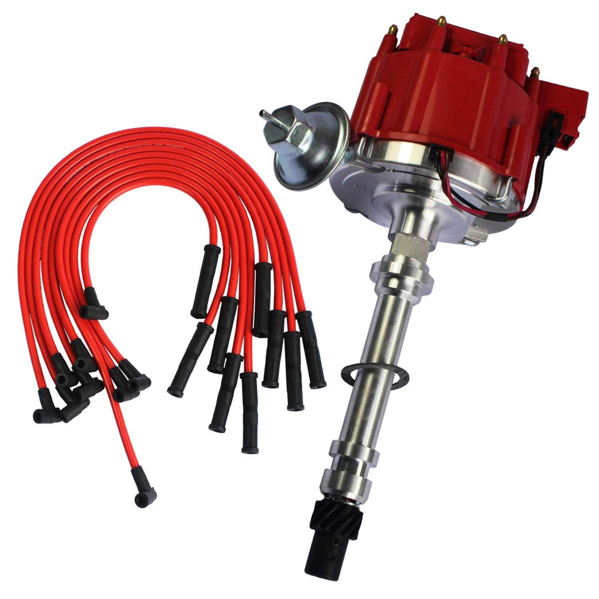 JDMSPEED HEI distributor front view showing red cap and tower locations for reliable ignition
