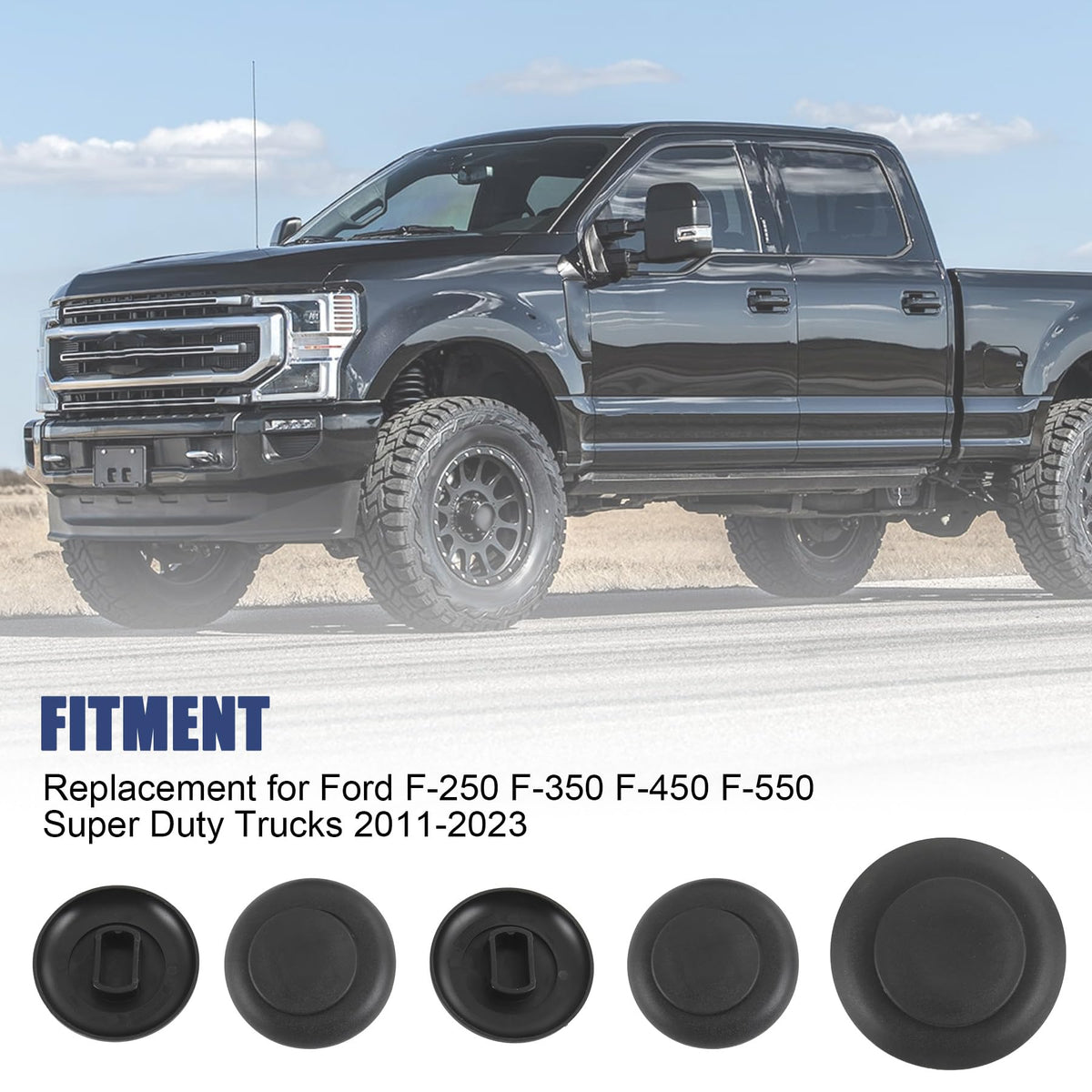 JDMSPEED installed puck plug in Ford truck bed protecting hitch area from debris