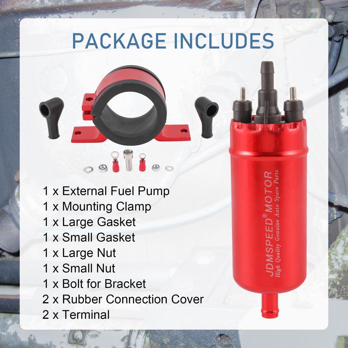 JDMSPEED mounting bracket and clamp displayed to secure pump vibration-free