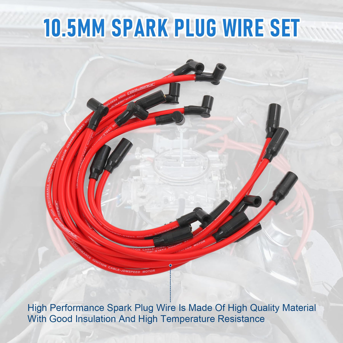 JDMSPEED wire set staged in garage showing ready-for-installation convenience and organized kit benefit