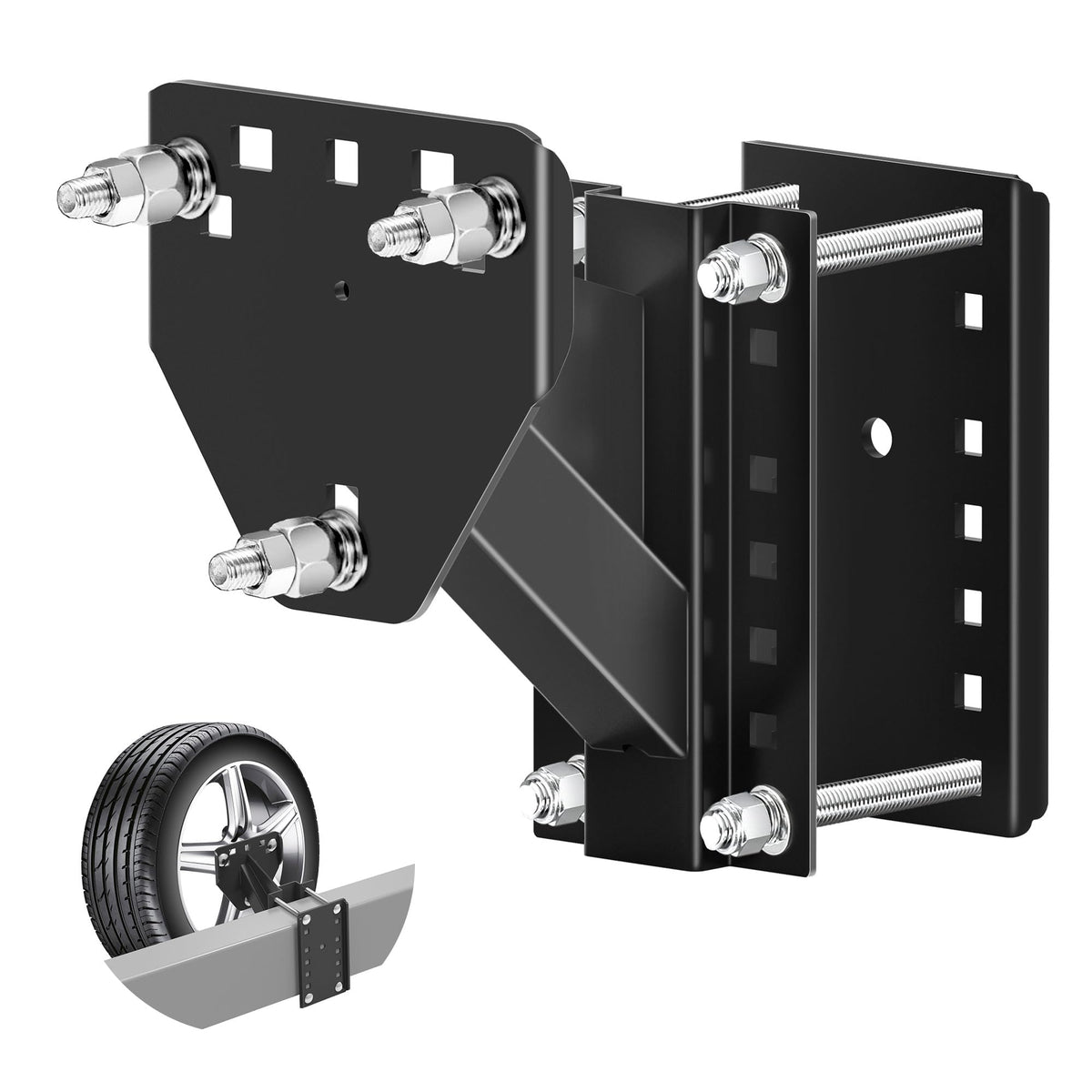 JEACENT front view spare tire mount showing secure fit and durable build