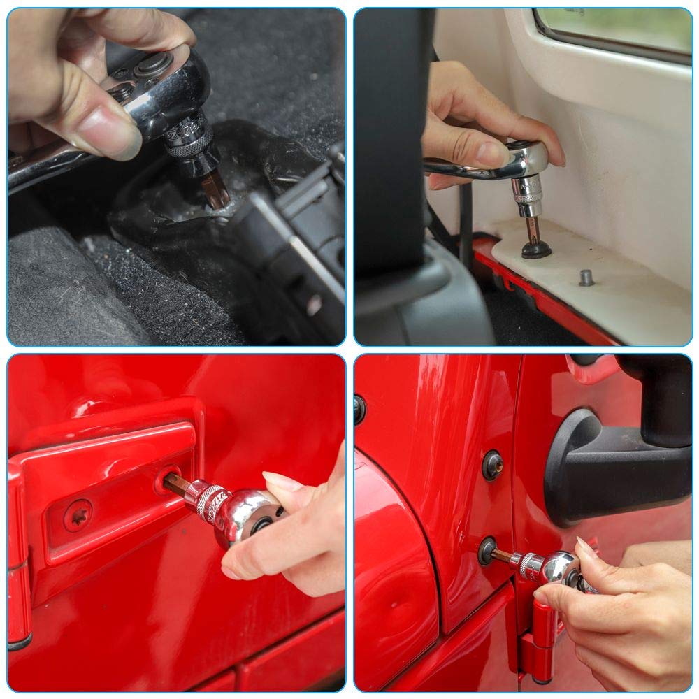 JeCar closeup of bent-handle ratchet offering extra clearance and leverage