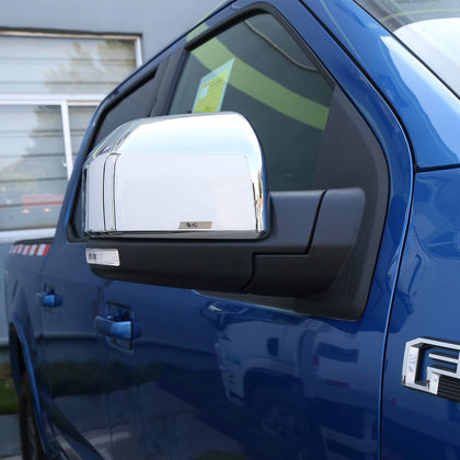 JeCar chrome side mirror cover front view showing sleek finish and enhanced styling