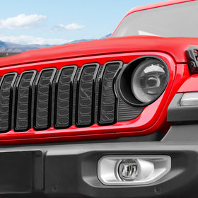 JeCar front grille full view showing bold black trim and improved styling