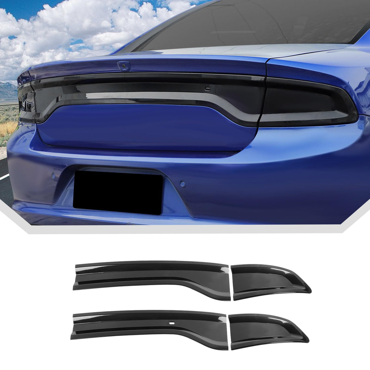JeCar front packaging shows smoked tail light covers with clear fitment benefit
