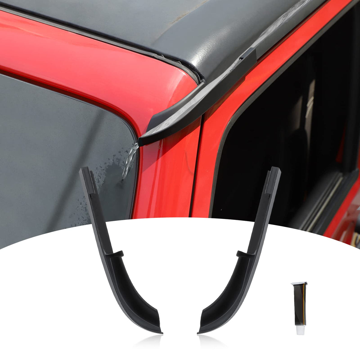 JeCar installed on Jeep hardtop front view showing water redirection benefit