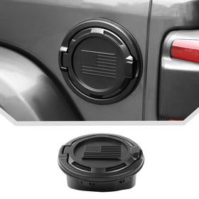 JeCar gas cap front view showing American flag and rugged design benefits