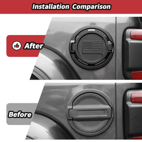 JeCar fuel door cover installation in progress showing simple drill-free fit