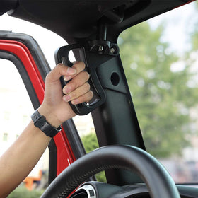 JeCar grab handles on Jeep in off-road setting showing enhanced passenger safety